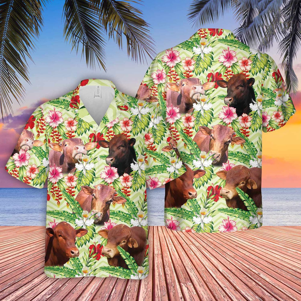 Beefmaster Hibicus Floral Hawaiian Shirt, Farm Hawaiian Shirt, Farmer Hawaii