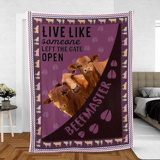 Beefmaster Hoof Pattern Purple Background Blanket, Farm Blanket, Farm Animal Blanket