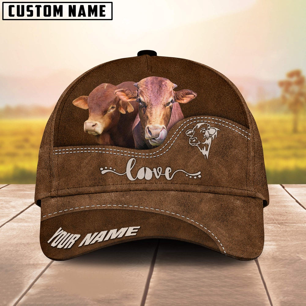 Beefmaster Love Leather Pattern Customized Name Cap, Farmer Cap, Vintage Farmer Hat, Mens Farmer Hats, Cap For Farmers