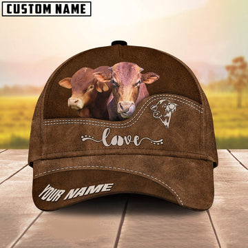 Beefmaster Love Leather Pattern Customized Name Cap, Farmer Cap, Vintage Farmer Hat, Mens Farmer Hats, Cap For Farmers