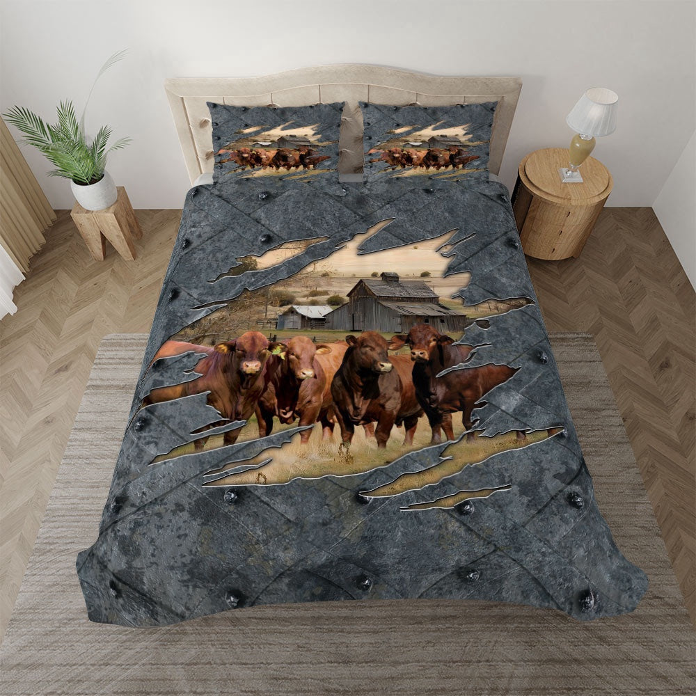 Beefmaster On The Farm Customized Name Bedding Set, Farm Bedding Set, Farmhouse Bedding Set