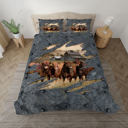 Beefmaster On The Farm Customized Name Bedding Set, Farm Bedding Set, Farmhouse Bedding Set