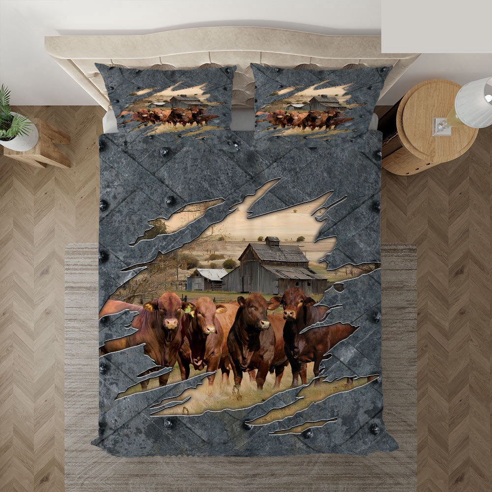 Beefmaster On The Farm Customized Name Bedding Set, Farm Bedding Set, Farmhouse Bedding Set