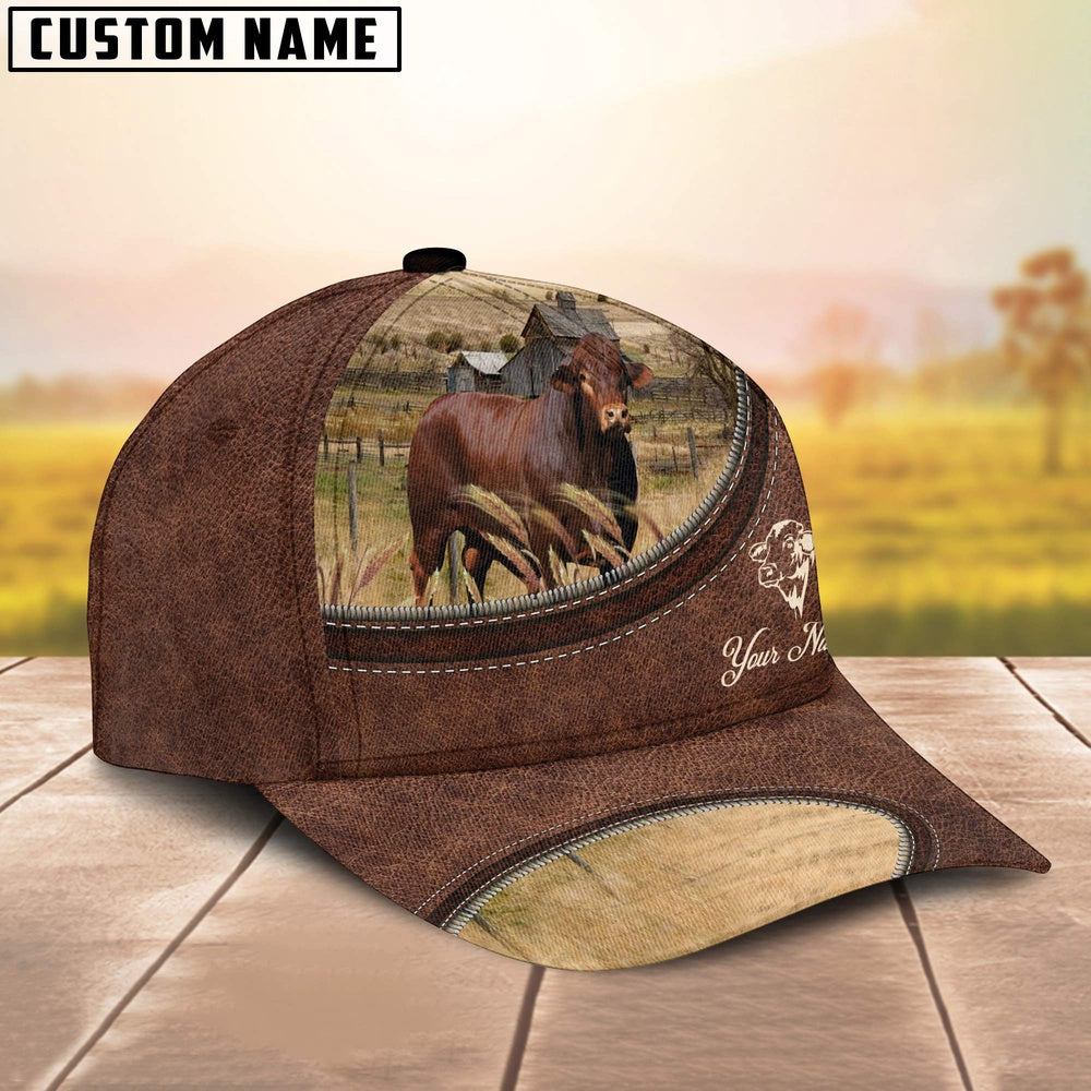 Beefmaster On The Farm Customized Name Leather Pattern Cap, Farmer Cap, Vintage Farmer Hat, Mens Farmer Hats, Cap For Farmers