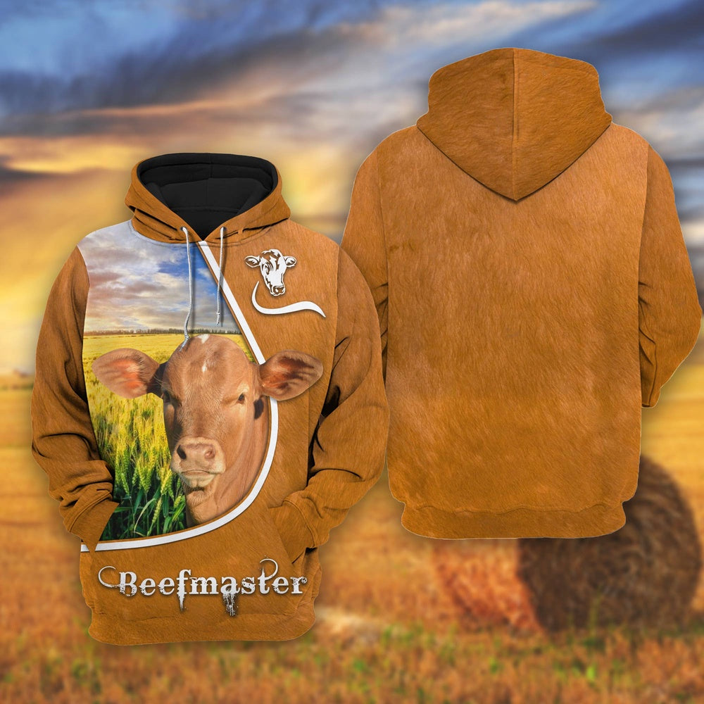 Beefmaster On The Wheat Field All Over Printed Shirts, Farmer Hoodie, Farm Themed Shirts, Farm Tee Shirts