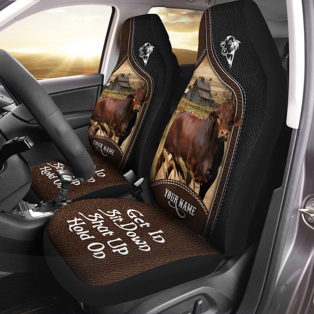 Beefmaster Personalized Name Black And Brown Leather Pattern Car Seat Cover, Car Seat Cover, Farm Car Seat Cover, Pet Seat Covers