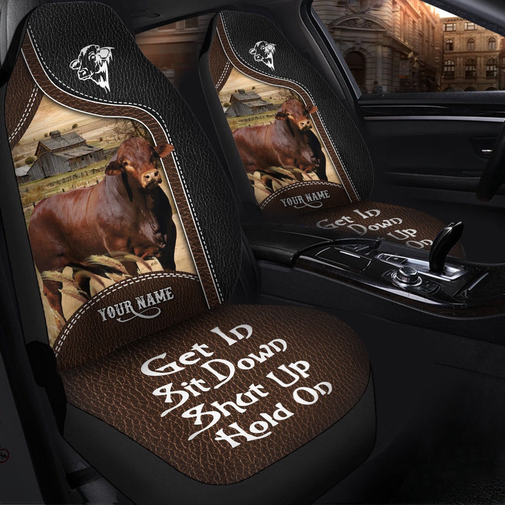 Beefmaster Personalized Name Black And Brown Leather Pattern Car Seat Cover, Car Seat Cover, Farm Car Seat Cover, Pet Seat Covers