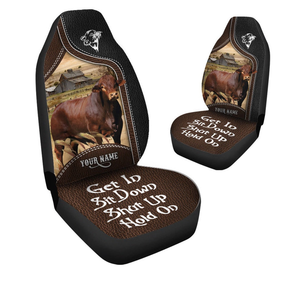 Beefmaster Personalized Name Black And Brown Leather Pattern Car Seat Cover, Car Seat Cover, Farm Car Seat Cover, Pet Seat Covers
