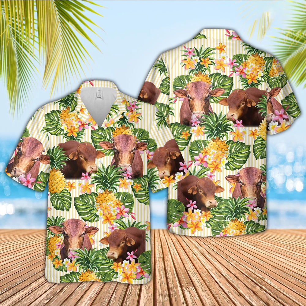 Beefmaster Pineapple Pattern Hawaiian Shirt, Farm Hawaiian Shirt, Farmer Hawaii