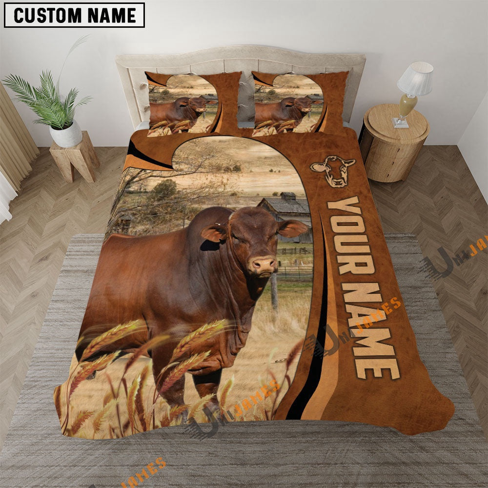 Beefmaster Premium Brown Pattern Bedding Set, Farm Bedding Set, Farmhouse Bedding Set