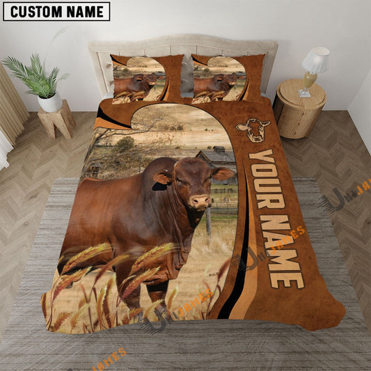 Beefmaster Premium Brown Pattern Bedding Set, Farm Bedding Set, Farmhouse Bedding Set