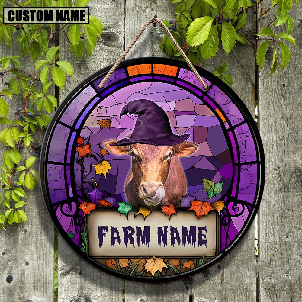 Beefmaster Stained Glass Effect Happy Halloween Wooden Sign, Farm Wood ...