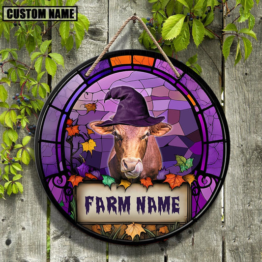 Beefmaster Stained Glass Effect Happy Halloween Wooden Sign, Farm Wood Sign, Farm House Wood Signs