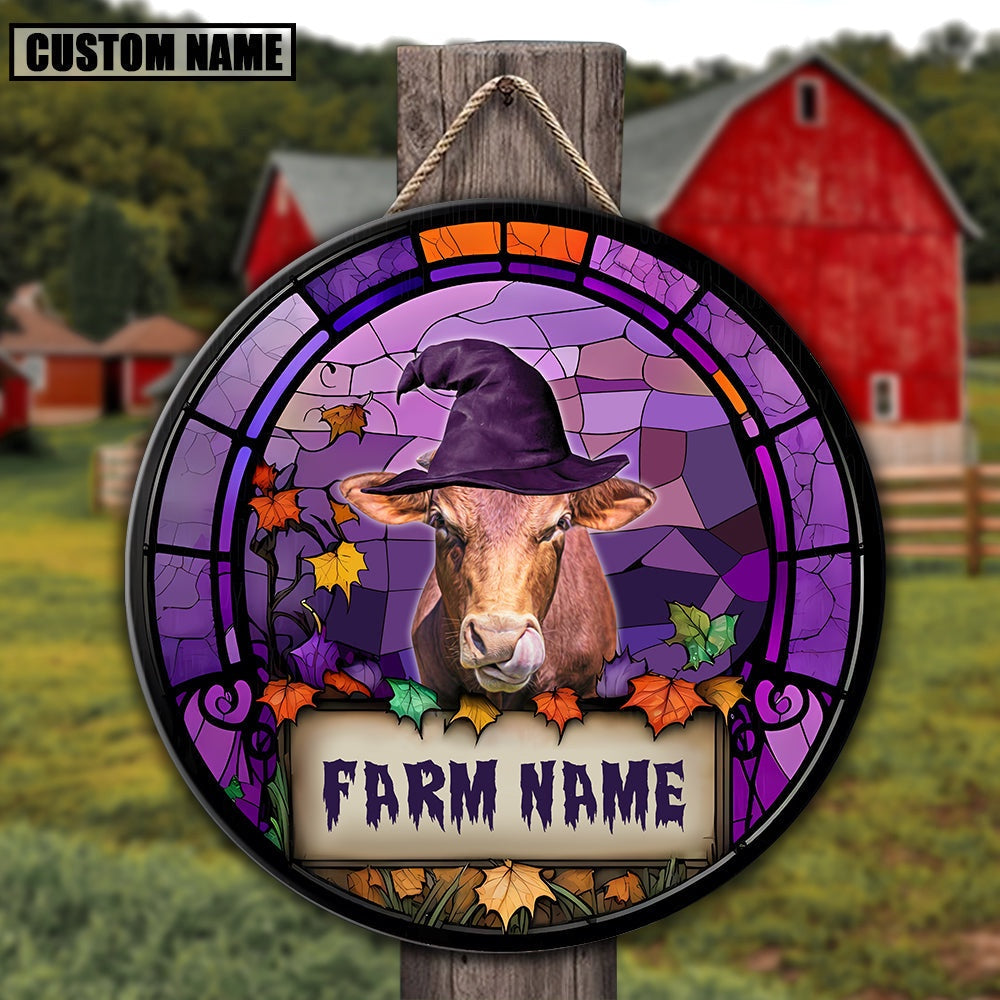 Beefmaster Stained Glass Effect Happy Halloween Wooden Sign, Farm Wood Sign, Farm House Wood Signs