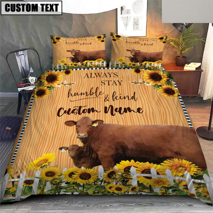 Beefmaster Stay Humble And Kind Custom Name Bedding Set, Farm Bedding Set, Farmhouse Bedding Set