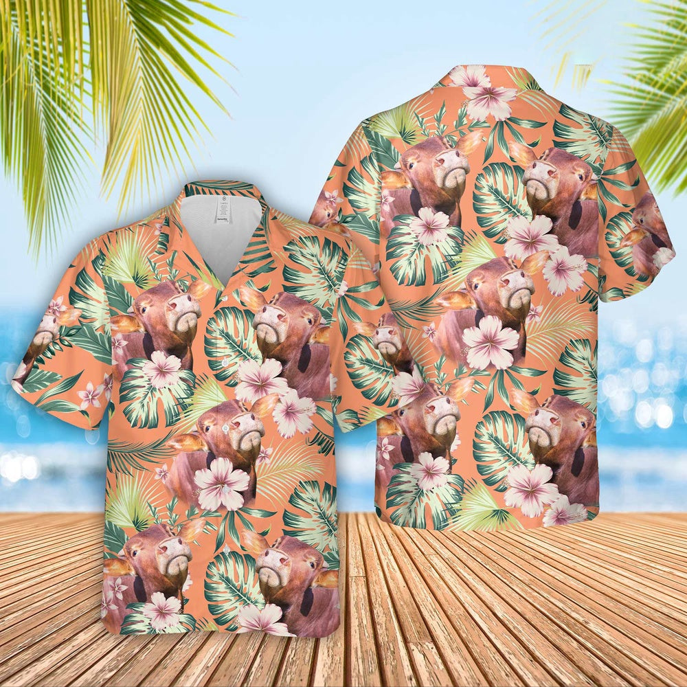 Beefmaster Summer Happiness Floral Farm Hawaiian Shirt, Farm Hawaiian Shirt, Farmer Hawaii