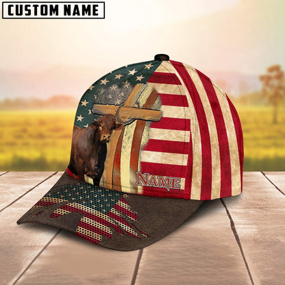 Beefmaster USA Flag Customized Name Cap, Farmer Cap, Vintage Farmer Hat, Mens Farmer Hats, Cap For Farmers