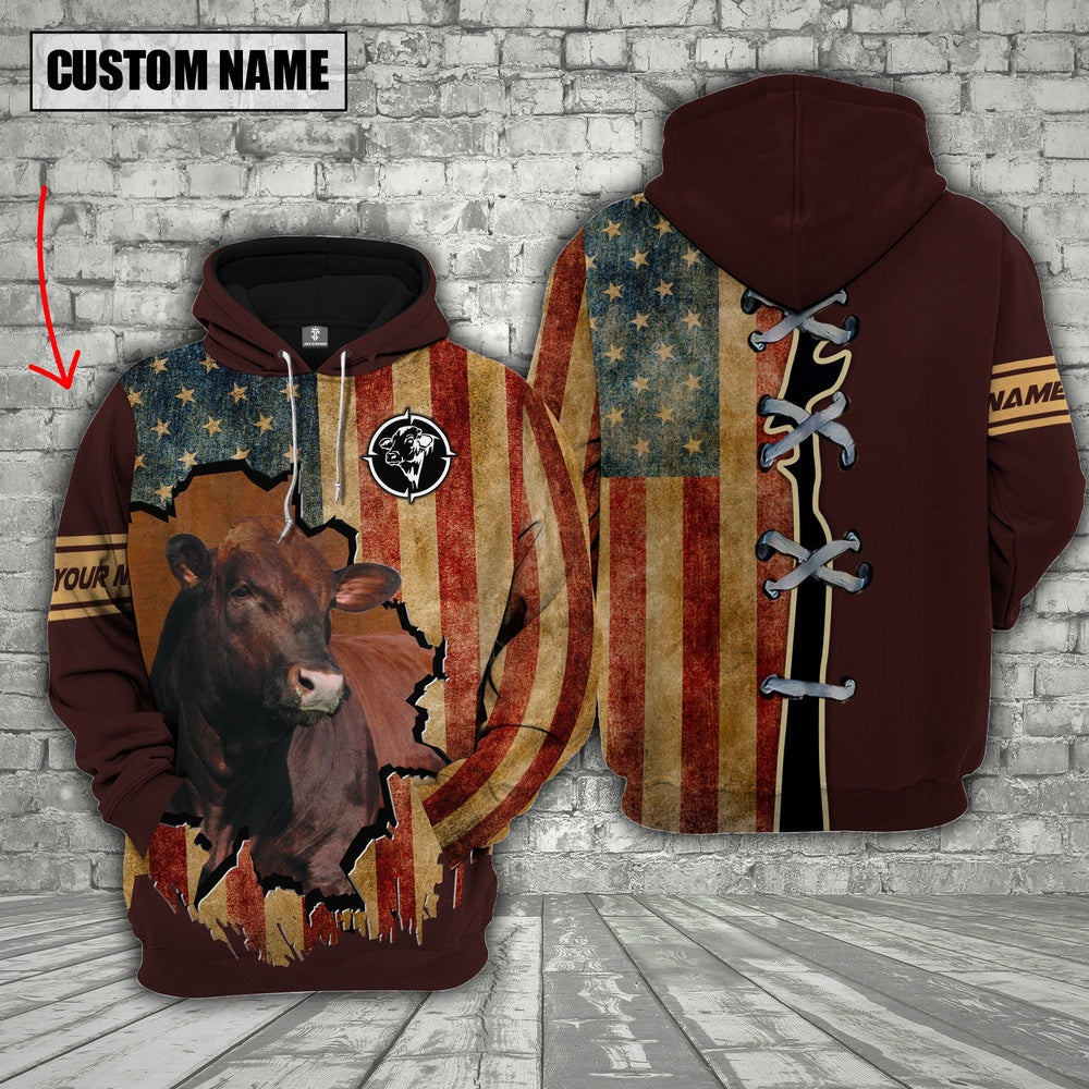 Beefmaster US Flag Retro Personalized 3D Hoodie, Farmer Hoodie, Custom Farm Shirts, Farmer T Shirt