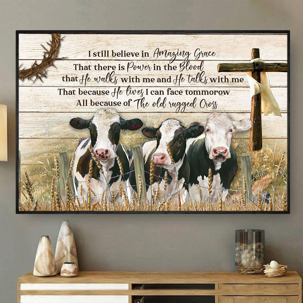Believe In Amaging Grace There Is Power In The Blood, Cow Canvas Wall Art, Farmhouse Canvas, Farm Gift, Farm Home Decor