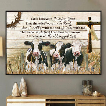 Believe In Amaging Grace There Is Power In The Blood, Cow Canvas Wall Art, Farmhouse Canvas, Farm Gift, Farm Home Decor