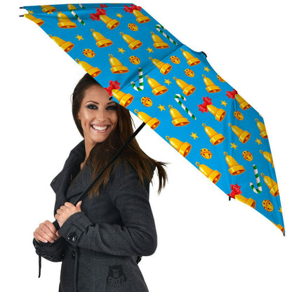 Bells Merry Christmas Print Pattern Umbrella, Christmas Umbrella, Xmas Umbrella