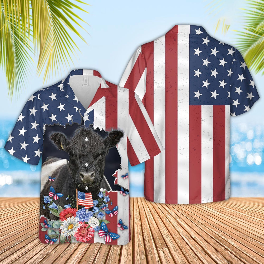 Belted Galloway 4th of July Hawaiian Shirt, Farm Hawaiian Shirt, Farmer Hawaii