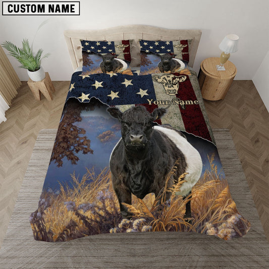 Belted Galloway America Customized Name Bedding Set, Farm Bedding Set, Farmhouse Bedding Set
