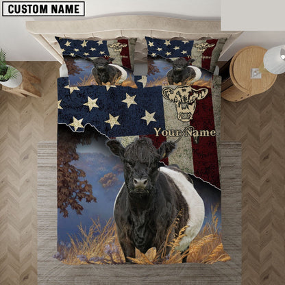 Belted Galloway America Customized Name Bedding Set, Farm Bedding Set, Farmhouse Bedding Set