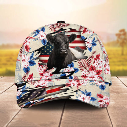 Belted Galloway American Flag Flowers Pattern Cap, Farmer Cap, Vintage Farmer Hat, Mens Farmer Hats, Cap For Farmers