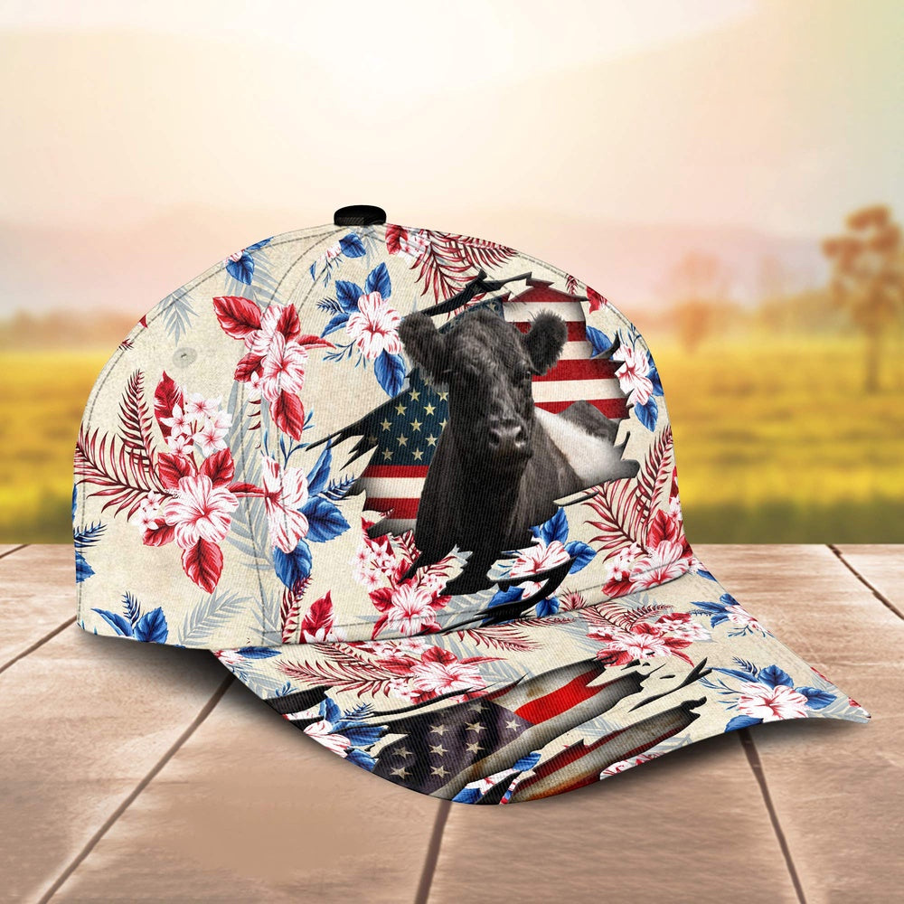 Belted Galloway American Flag Flowers Pattern Cap, Farmer Cap, Vintage Farmer Hat, Mens Farmer Hats, Cap For Farmers
