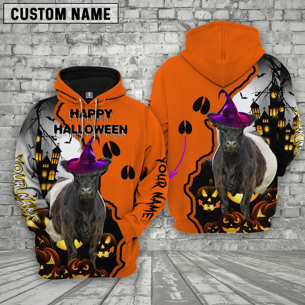 Belted Galloway Castle Footprint Halloween Pattern 3D Hoodie, Farmer Hoodie, Custom Farm Shirts, Farmer T Shirt