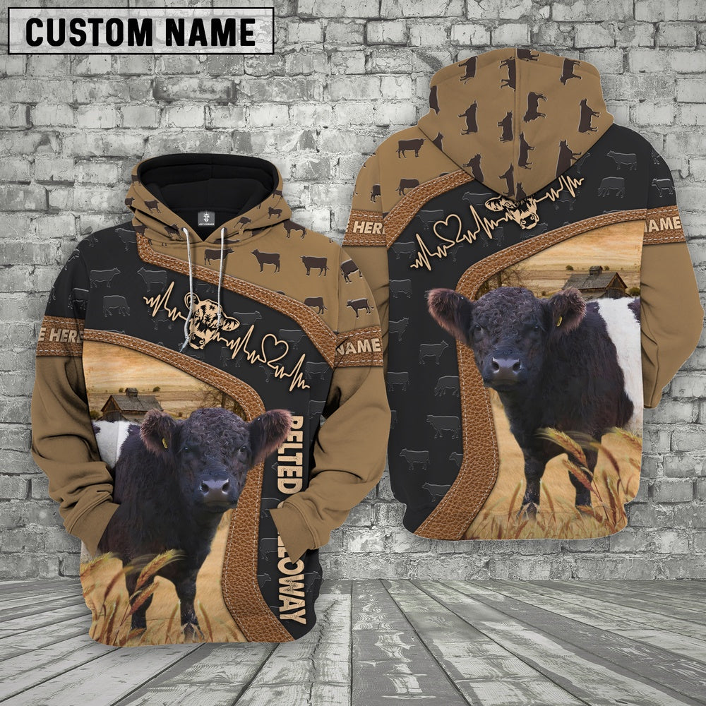 Belted Galloway Custom Name Heart Beat Hoodie, Farmer Hoodie, Custom Farm Shirts, Farmer T Shirt