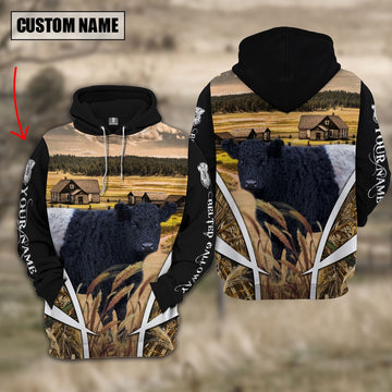 Belted Galloway Custom Name Wheat Farm Hoodie, Farmer Hoodie, Custom Farm Shirts, Farmer T Shirt