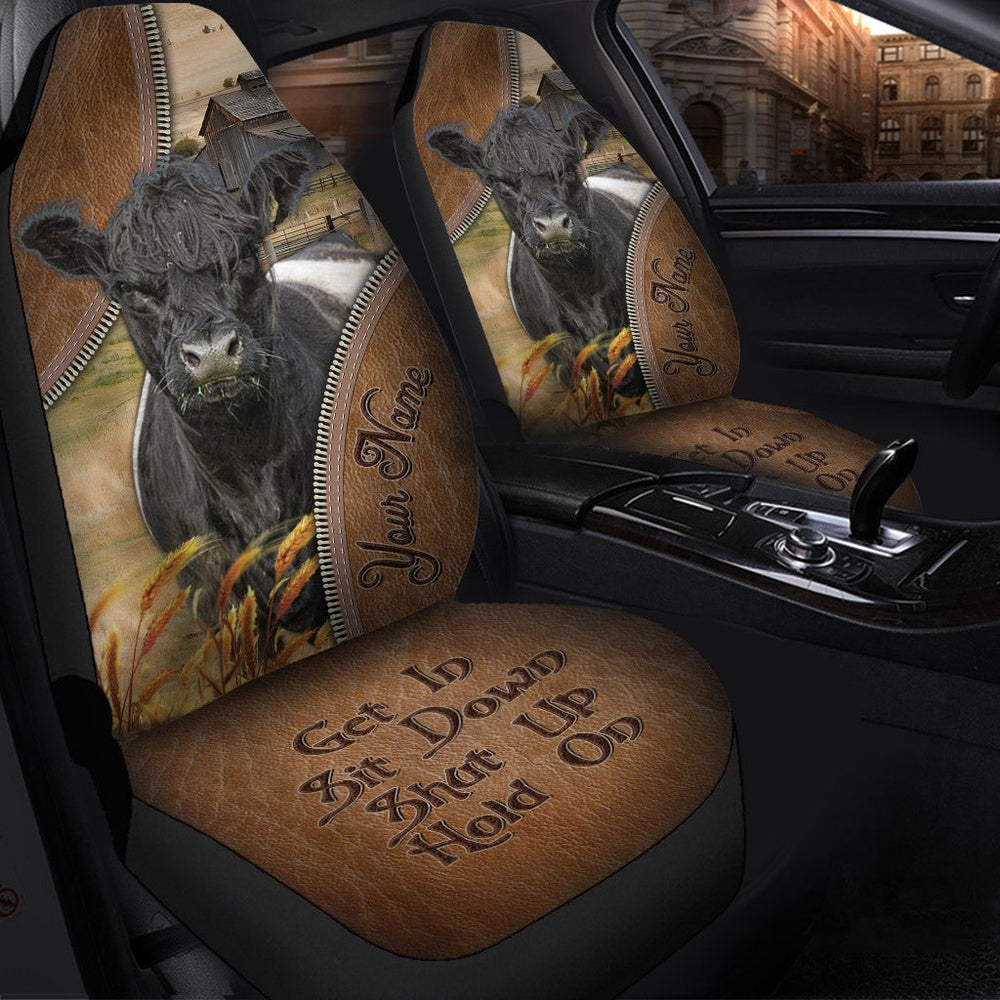 Belted Galloway Customized Name Leather Pattern Car Seat Cover, Car Seat Cover, Farm Car Seat Cover, Pet Seat Covers