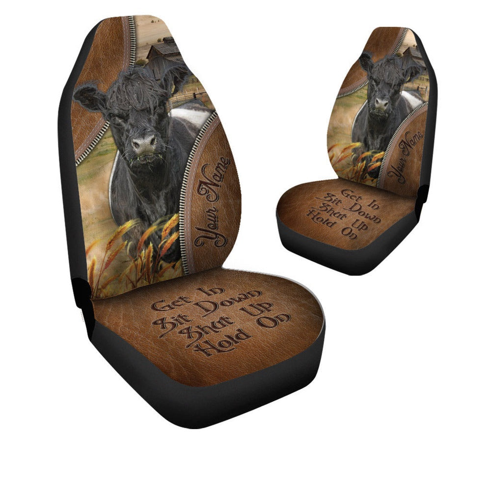 Belted Galloway Customized Name Leather Pattern Car Seat Cover, Car Seat Cover, Farm Car Seat Cover, Pet Seat Covers