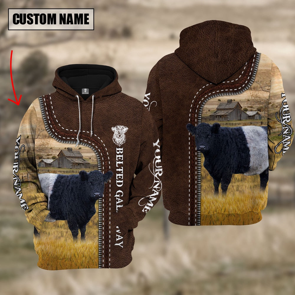 Belted Galloway Farming Leather Pattern Personalized 3D Hoodie, Farmer Hoodie, Custom Farm Shirts, Farmer T Shirt