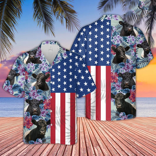Belted Galloway Flower Pattern American Hawaiian Shirt, Farm Hawaiian Shirt, Farmer Hawaii