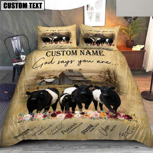 Belted Galloway God Says You Are Custom Name Bedding Set, Farm Bedding Set, Farmhouse Bedding Set
