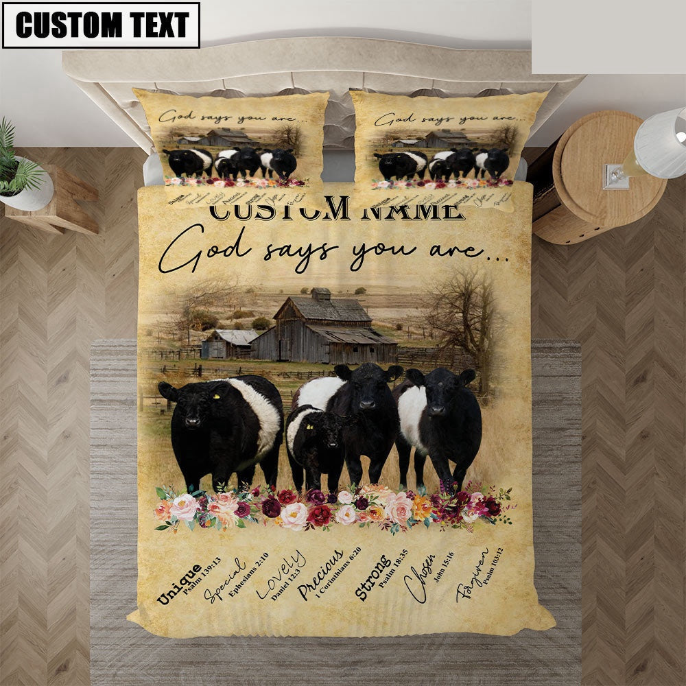 Belted Galloway God Says You Are Custom Name Bedding Set, Farm Bedding Set, Farmhouse Bedding Set