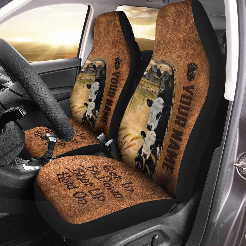 Belted Galloway Happiness Personalized Name Leather Pattern Car Seat Cover, Car Seat Cover, Farm Car Seat Cover, Pet Seat Covers