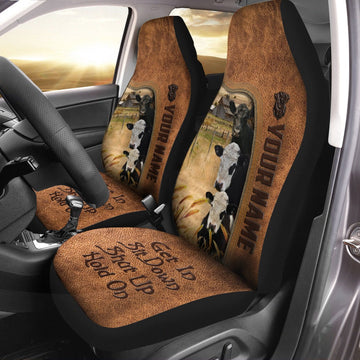Belted Galloway Happiness Personalized Name Leather Pattern Car Seat Cover, Car Seat Cover, Farm Car Seat Cover, Pet Seat Covers