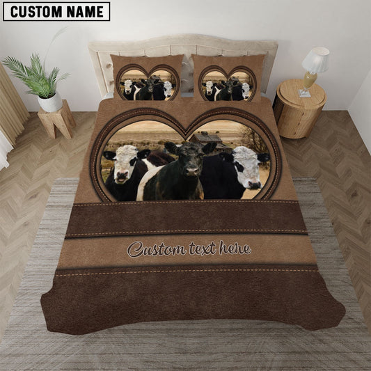 Belted Galloway In Heart Custom Name Bedding Set, Farm Bedding Set, Farmhouse Bedding Set