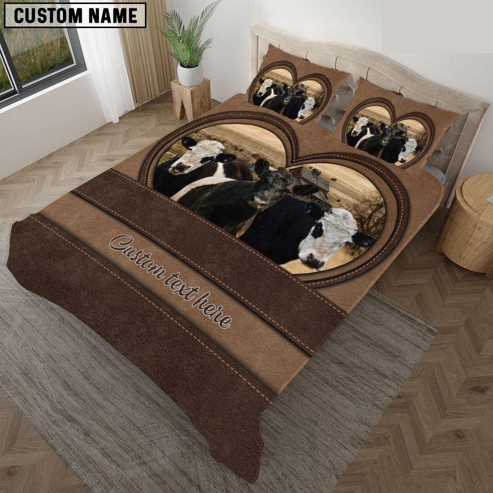 Belted Galloway In Heart Custom Name Bedding Set, Farm Bedding Set, Farmhouse Bedding Set