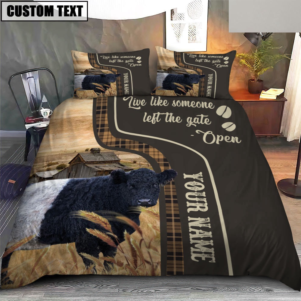 Belted Galloway Like Someone Left The Gate Open Customized Name Bedding Set, Farm Bedding Set, Farmhouse Bedding Set