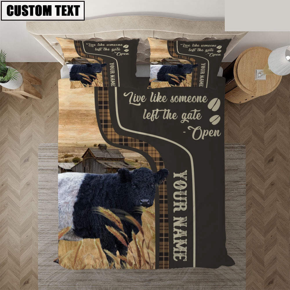 Belted Galloway Like Someone Left The Gate Open Customized Name Bedding Set, Farm Bedding Set, Farmhouse Bedding Set
