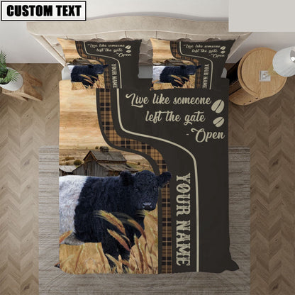 Belted Galloway Like Someone Left The Gate Open Customized Name Bedding Set, Farm Bedding Set, Farmhouse Bedding Set