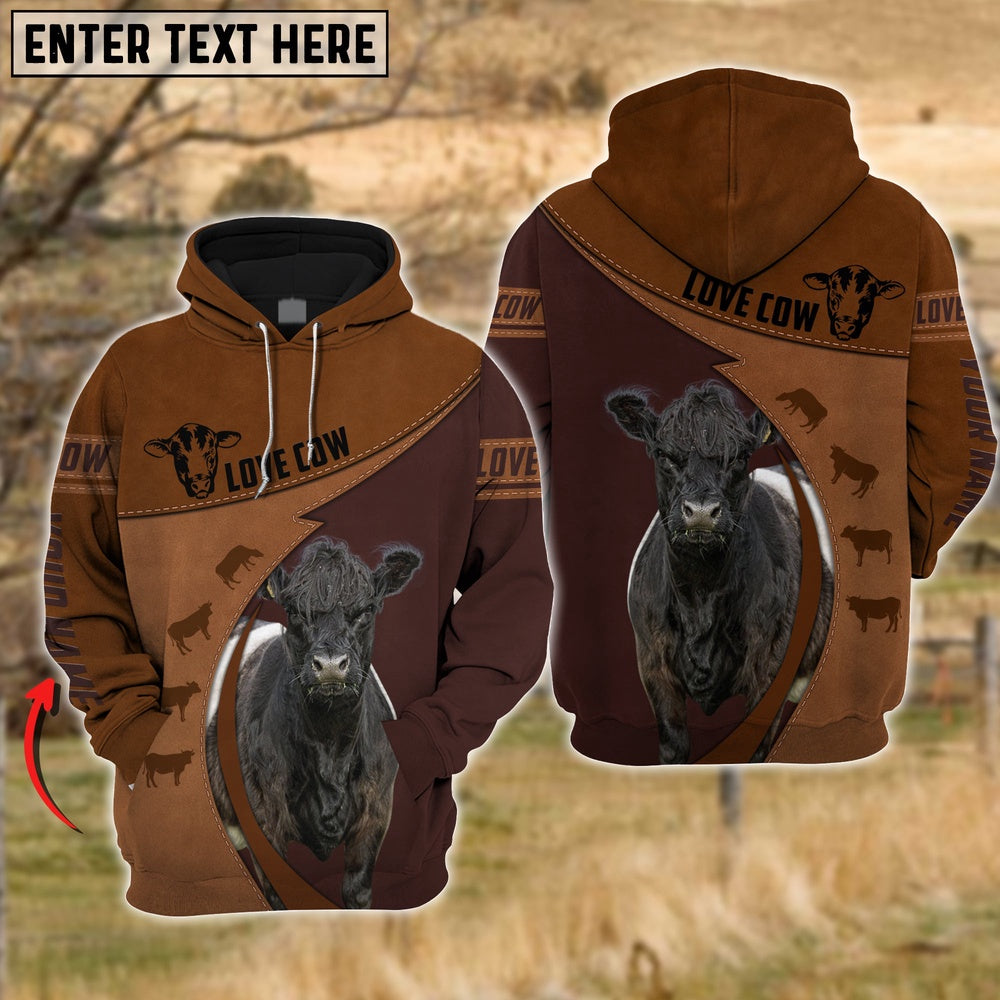 Belted Galloway Love Cattle Leather Pattern Personalized All Over Printed Hoodie, Farmer Hoodie, Custom Farm Shirts, Farmer T Shirt