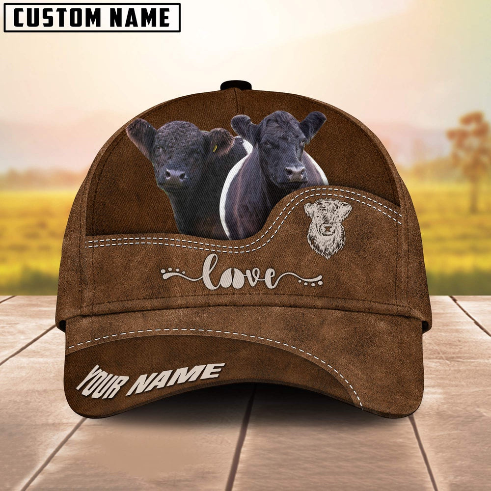 Belted Galloway Love Leather Pattern Customized Name Cap, Farmer Cap, Vintage Farmer Hat, Mens Farmer Hats, Cap For Farmers