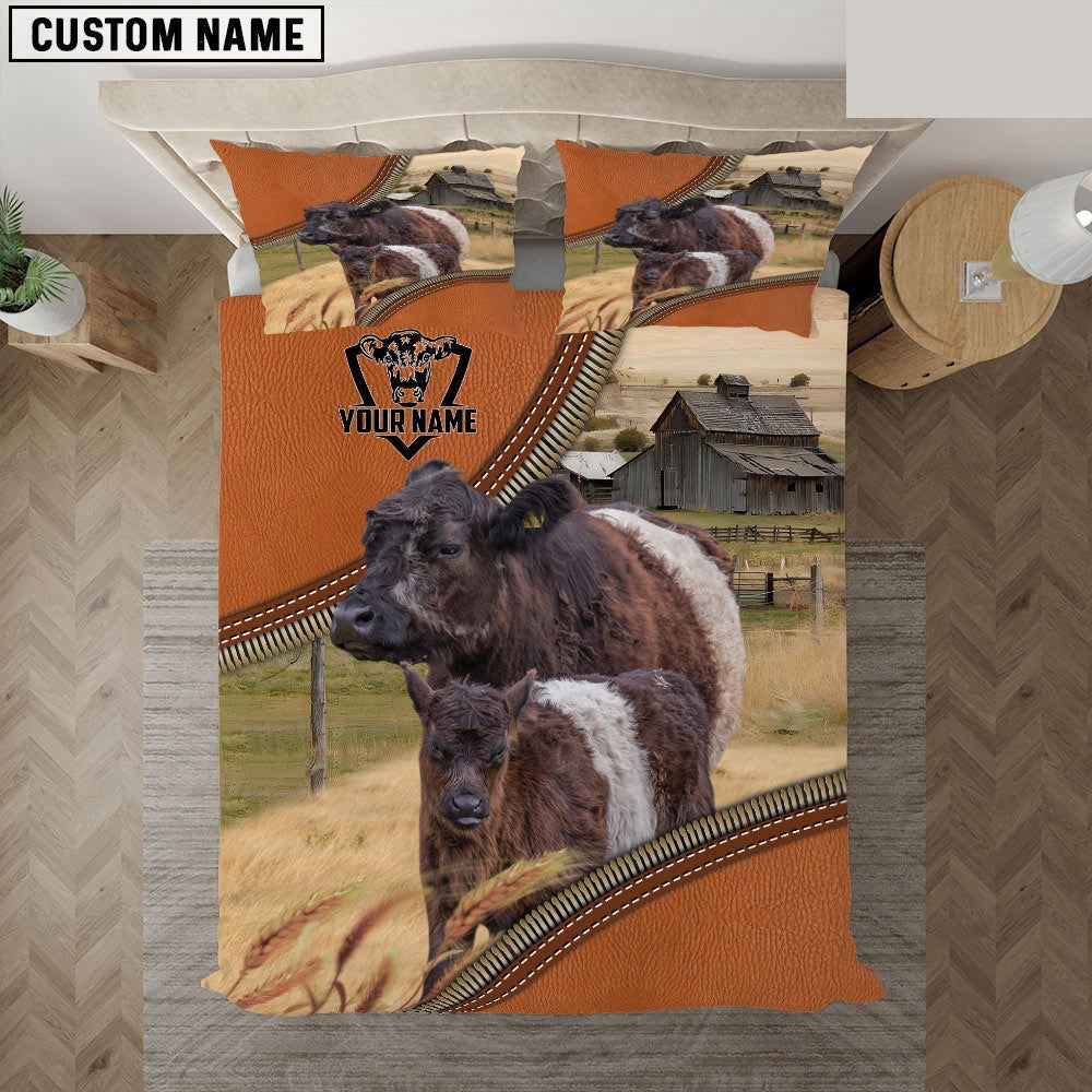 Belted Galloway On The Farm Customized Name 3D Bedding Set, Farm Bedding Set, Farmhouse Bedding Set