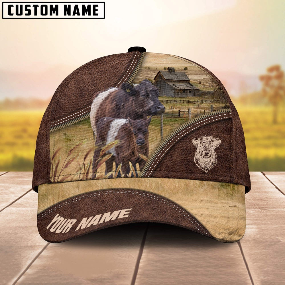 Belted Galloway On The Farm Customized Name 3D Brown Cap, Farmer Cap, Vintage Farmer Hat, Mens Farmer Hats, Cap For Farmers